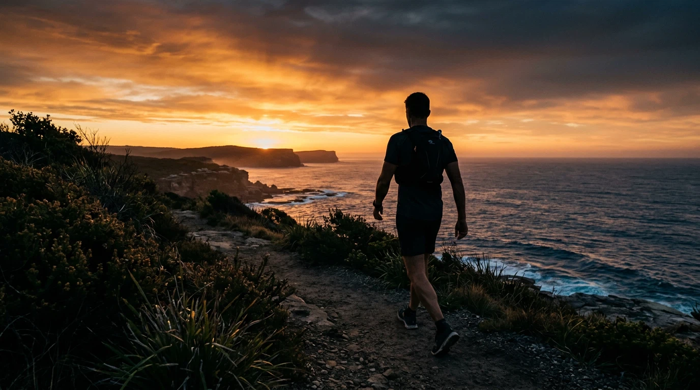 Man in active lifestyle outdoors at sunrise - men's health after 50 natural supplement